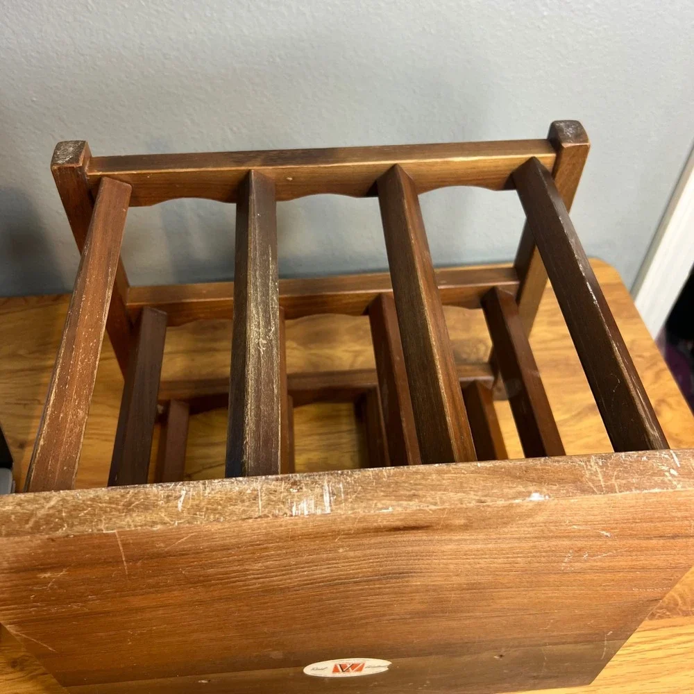 Vintage Vermillion Real Walnut Wine Rack Brown Wood 9 Bottle MCM USA Barware